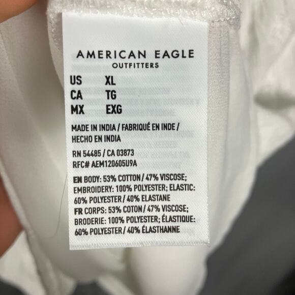 American Eagle Dress Size XL White Embroidered Eyelet Smocked Puff Cottagecore - Picture 6 of 6